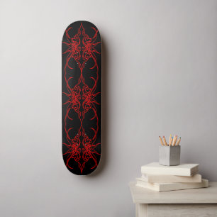 Skateboard Masque tribal design - noir et rouge sur noir
