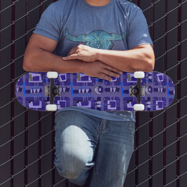 Skateboard Matrice ethnique Abstraite - Olive bleu mauve (Extérieur 3)