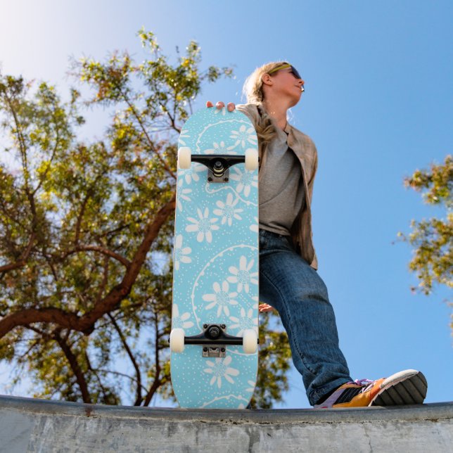 Skateboard Maz Floral Bubbles Polka Dot - Blanc Bébé Bleu (Extérieur 1)