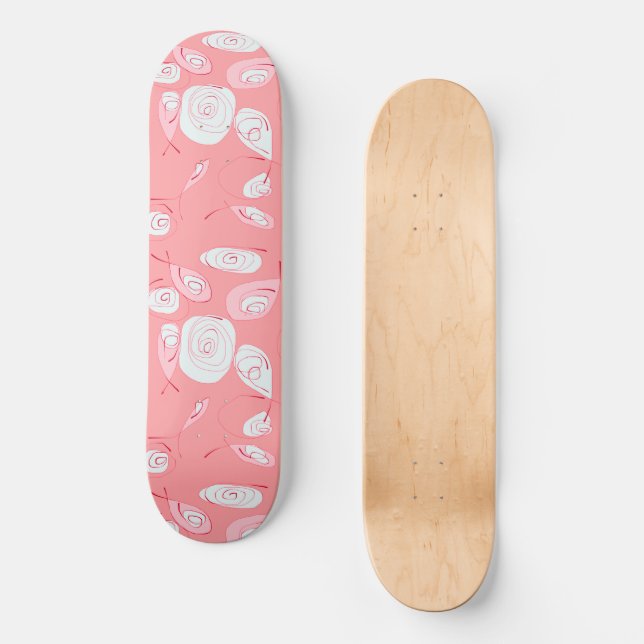 Skateboard Mazipoodé Roses de poisson bleu rose blanc (Recto)
