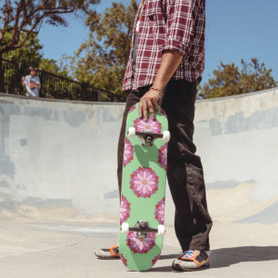 Skateboard Médaillon asiatique rose pastel Floral