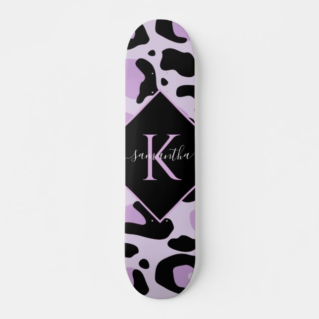 Skateboard Mélange de guépard violet de léopard noir Imprimer (Devant)
