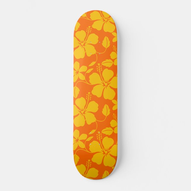SKATEBOARD MÉLANGE ORANGE HULA HAWAÏEN (HIBISCUS) (Recto)