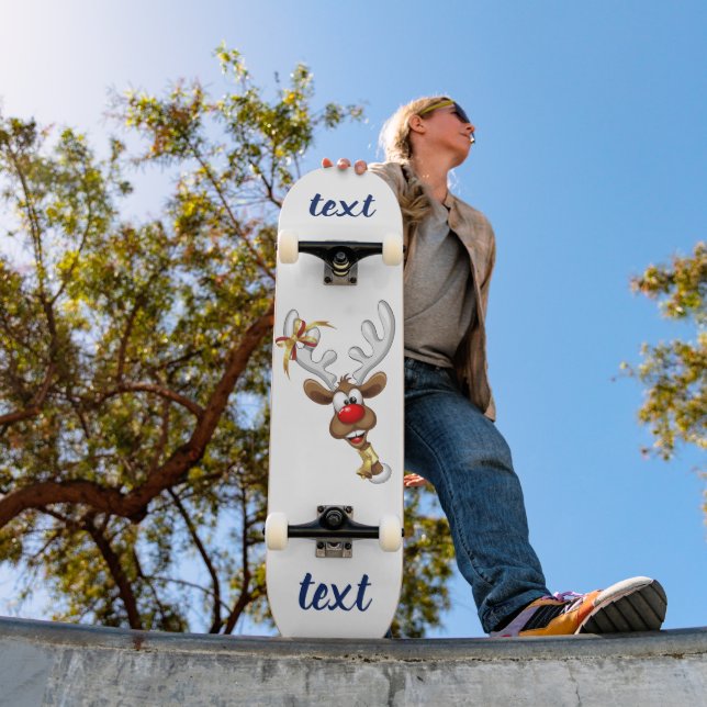 Skateboard Mème de Noël drôle de renne qui regarde par-dessus (Extérieur 1)