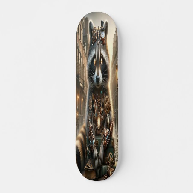 Skateboard "Merveille mécanique : Le Raccoon Steampunk (Devant)