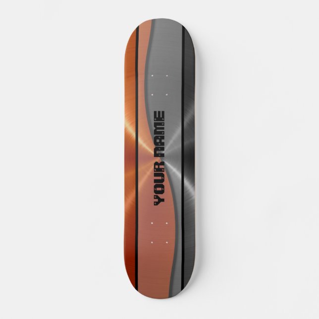 Skateboard Métal en acier inoxydable orange et gris brillant (Recto)