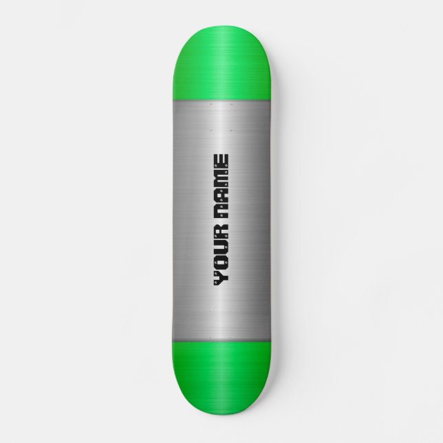 Skateboard Métal en acier inoxydable vert et argent (Recto)