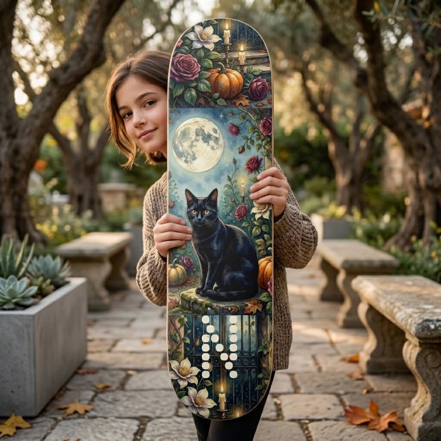 Skateboard Midnight Moon Black Cat Botanicals Monogramme Myst (Midnight Moon Black Cat Botanicals Monogram Mystic Skateboard)