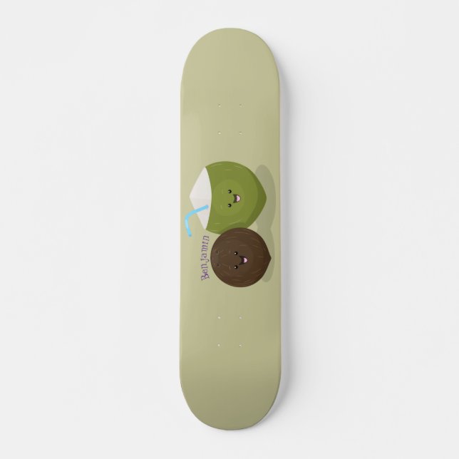 Skateboard Mignonne illustration de noix de coco kawaii de de (Devant)