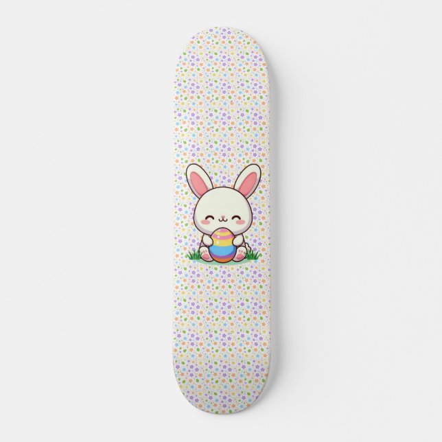 Skateboard Mignonne lapin de printemps/Pâques avec oeuf (Devant)