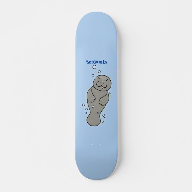 Skateboard Mignonne manatée bébé avec bulles illustration (Devant)