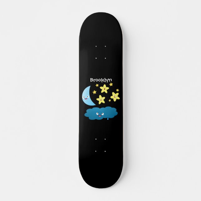Skateboard Mignons étoiles chantant, lune et bande dessinée d (Devant)