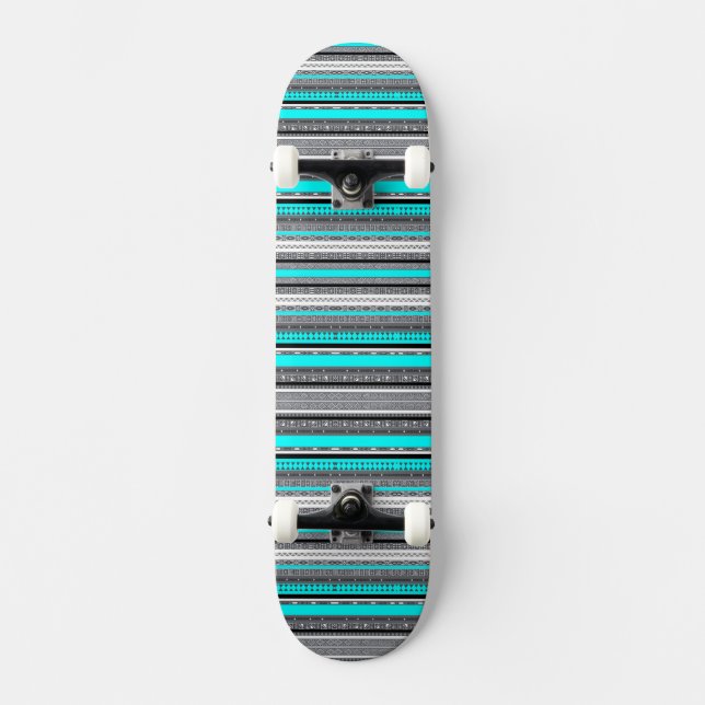Skateboard Mignons motifs aztèques gris aqua (Recto)