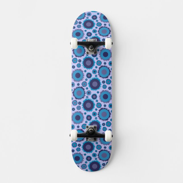 Skateboard Mignons motifs de soleils multicolores bleus (Recto)