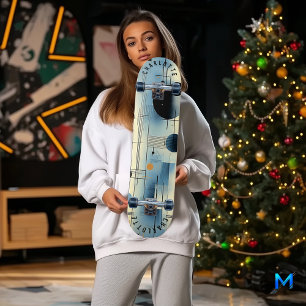 Skateboard Minimaliste Bleu et Jaune Géométrique Abstrait 