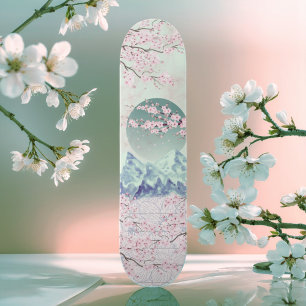 Skateboard Mint Vert bleu rose cerisier Fleur de lune Montagn