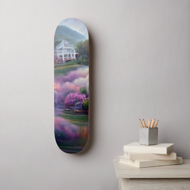 Skateboard Misty Wisteria House sur la colline (Art mural)