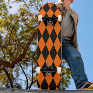 Skateboard Modèle à carreaux diamants Harlequin noir orange