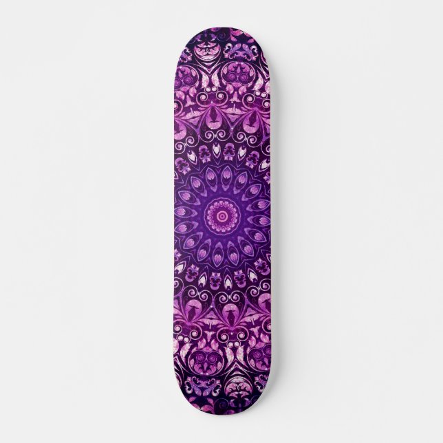 Skateboard Modèle de Damas florales pourpres (Devant)