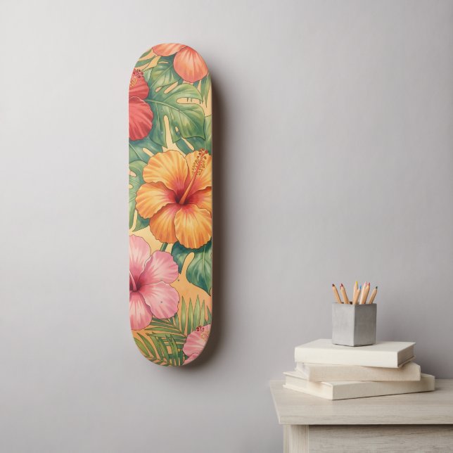 Skateboard Modèle de fleurs décoratives hawaïennes aloha (Art mural)