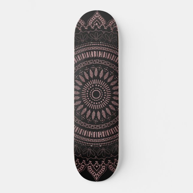 Skateboard Modèle de mandala en or rose tribal moderne (Recto)