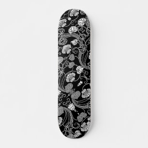 Skateboard Modèle floral antique noir sur blanc