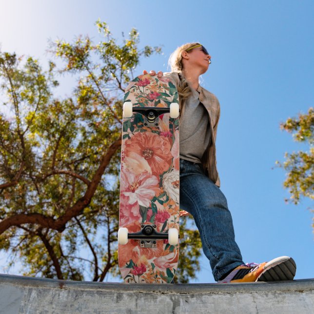 Skateboard Modèle Floral rose orange (Extérieur 1)