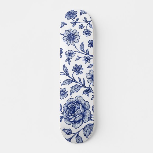 Skateboard Modèle Floral Royal Bleu Rose (Devant)