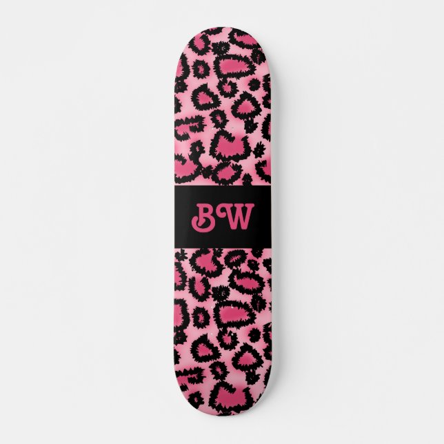 Skateboard Modèle rose et noir d'empreinte de léopard (Devant)