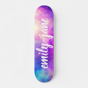 Skateboard Modern nebula watercolor bright space monogram