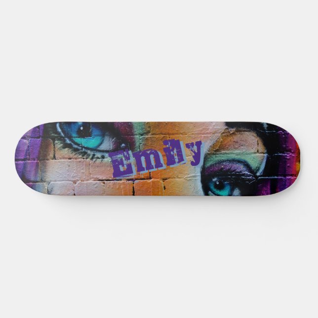 Skateboard Modern Purple Blue Graffiti Girl Custom (Horz)