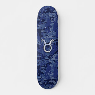 Skateboard Modern Taurus Zodiac Sign Navy Blue Digital Camo