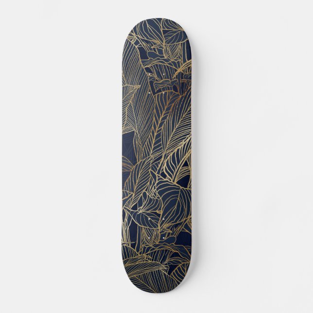Skateboard Moderne Blue Gold Foliage Plante Design botanique (Recto)