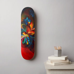 Skateboard Moderne Floral Abstrait Art Orange Bleu Motif #14