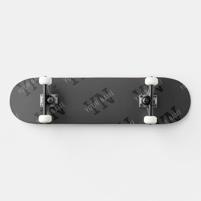 Skateboard Moderne gris foncé en mosaïque monogrammé Nom/autr (Horz)