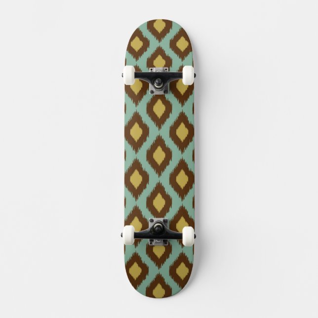 Skateboard Moderne jaune bleu d'ikat tribal moderne (Recto)
