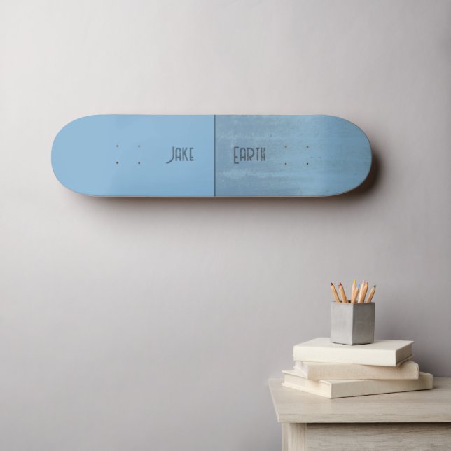 Skateboard Moitié bleu, moitié brume, votre nom et texte (Art mural (Horz))
