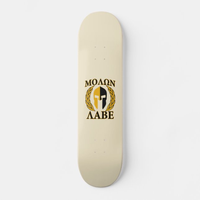 Skateboard Molon Labe Laurels en Masque Spartiate Accent beig (Recto)