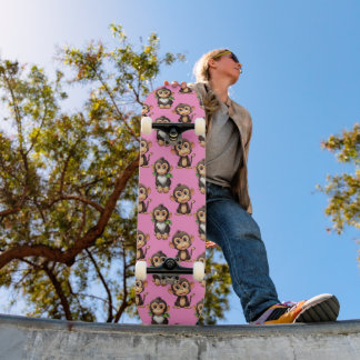 Skateboard Monkey Pattern Design Pink 