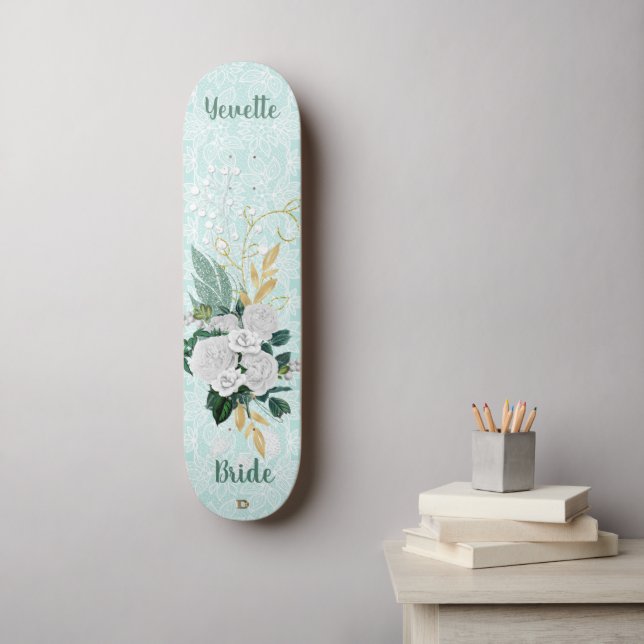 Skateboard Monnaie de mariées avec dentelle et marque Rose Dd (Art mural)
