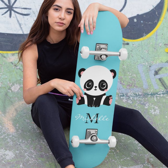 Skateboard Monogram Cute Panda Personnalisé Bubble Gum Bleu (Créateur téléchargé)