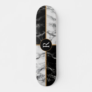 Skateboard Monogram Skate noir et blanc Marbre chèque