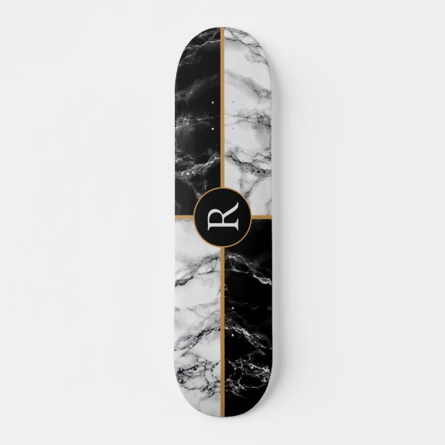 Skateboard Monogram Skate noir et blanc Marbre chèque (Devant)