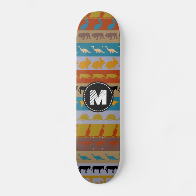 Skateboard Monogramme Animaux Colorés Rétro Motif #8 (Recto)