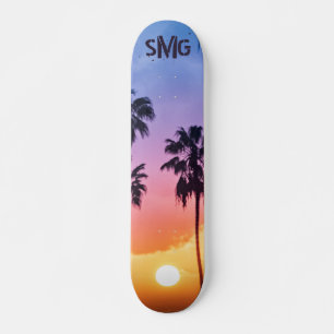 Skateboard Monogramme arc-en-ciel Sun Palm Tree personnalisé