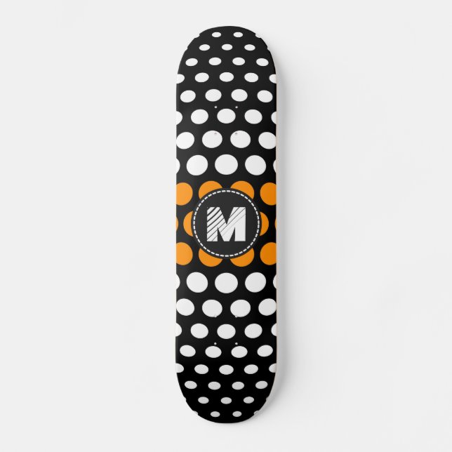 Skateboard Monogramme Blanc & Orange foncé Motif à pois (Recto)