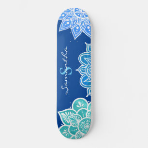 Skateboard Monogramme bleu bleu turquoise Mandala