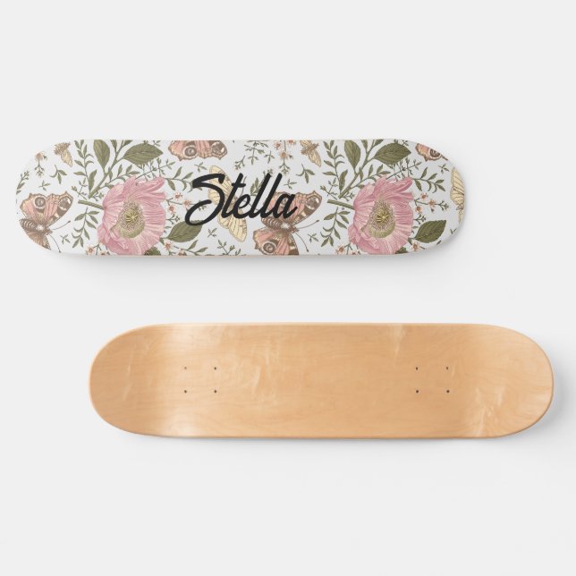 Skateboard Monogramme botanique Fleur sauvage moderne et tend (Horz)