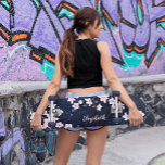 Skateboard Monogramme ciel étoilé rose Fleur de cerisier<br><div class="desc">Une branche de fleur de cerisier rose pâle sur un arrière - plan étoilé bleu ciel. Customisez ce skateboard de galaxie florale élégant avec votre nom.</div>