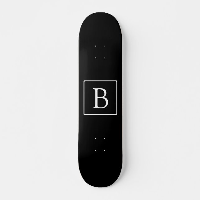 Skateboard Monogramme Classique Simple | Noir avec Texte Blan (Devant)